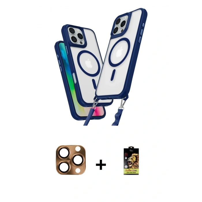 MARSİLYAN™- iPhone 16 Pro Max Kılıf Atlas Doku Koleksiyonu - Siyah Buffer Cam Ekran Koruyucu + Pers Alüminyum Kamera Lens - CLTM