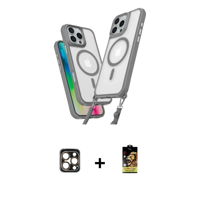 MARSİLYAN™- iPhone 16 Pro Max Kılıf Atlas Doku Koleksiyonu - Siyah Buffer Cam Ekran Koruyucu + Gold PVD Metal Kamera Lens