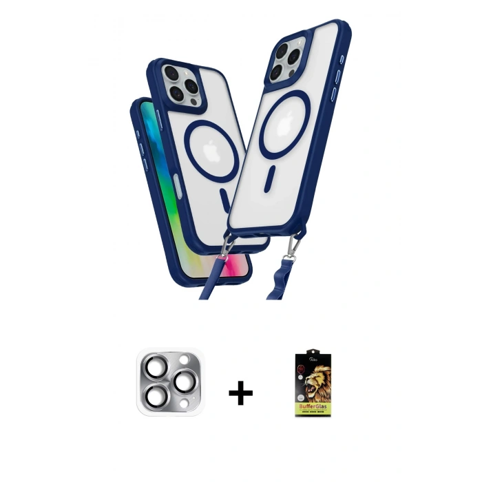MARSİLYAN™- iPhone 16 Pro Max Kılıf Atlas Doku Koleksiyonu - Siyah Buffer Cam Ekran Koruyucu + Gri Pers Alüminyum Kamera Lens