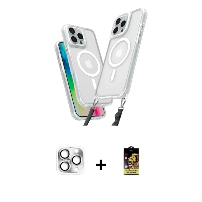 MARSİLYAN™- iPhone 16 Pro Max Kılıf Atlas Doku Koleksiyonu - Siyah Buffer Cam Ekran Koruyucu + Pers Alüminyum Kamera Lens - GS