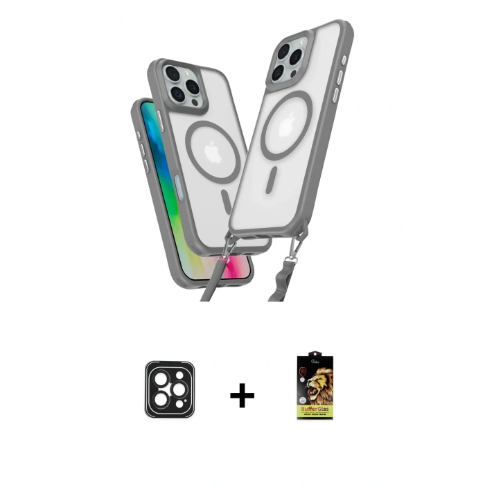 MARSİLYAN™- iPhone 16 Pro Max Kılıf Atlas Doku Koleksiyonu - Siyah Buffer Cam Ekran Koruyucu + PVD Metal Kamera Lens - SH