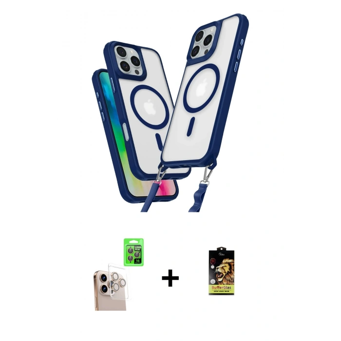 MARSİLYAN™- iPhone 16 Pro Max Kılıf Atlas Doku Koleksiyonu - Siyah Buffer Cam Ekran Koruyucu + Raze Metal Kamera Lens - NLGY