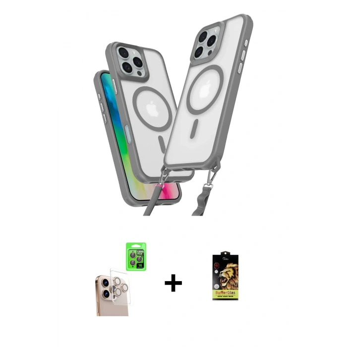 MARSİLYAN™- iPhone 16 Pro Max Kılıf Atlas Doku Koleksiyonu - Siyah Buffer Cam Ekran Koruyucu + Raze Metal Kamera Lens - NLGY