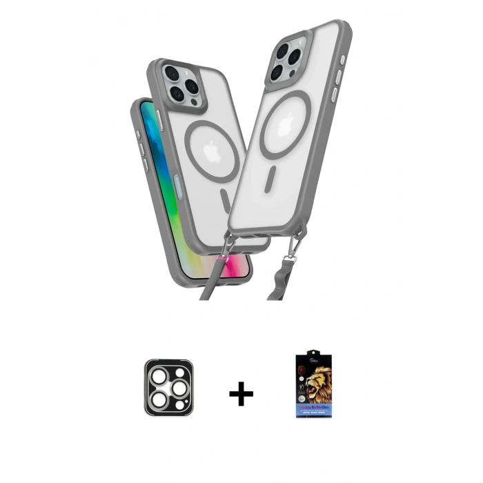 MARSİLYAN™- iPhone 16 Pro Max Kılıf Atlas Doku Koleksiyonu - Siyah Buffer Hayalet Cam Ekran Koruyucu + PVD Metal Kamera Lens - GS