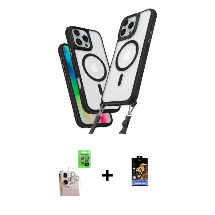 MARSİLYAN™- iPhone 16 Pro Max Kılıf Atlas Doku Koleksiyonu - Siyah Buffer Hayalet Cam Ekran Koruyucu + Raze Metal Kamera Lens - NLGY
