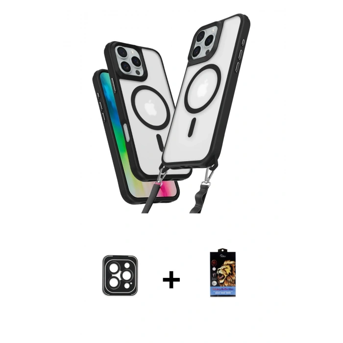 MARSİLYAN™- iPhone 16 Pro Max Kılıf Atlas Doku Koleksiyonu - Siyah Buffer Hayalet Cam Ekran Koruyucu + PVD Metal Kamera Lens - SH