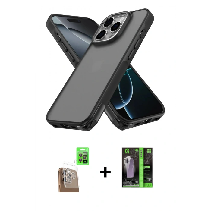 MARSİLYAN™- iPhone 16 Pro Max Kılıf Atlas Form - Şeffaf 360 Full Body Arka Koruyucu + Raze Metal Kamera Lens - CLTM