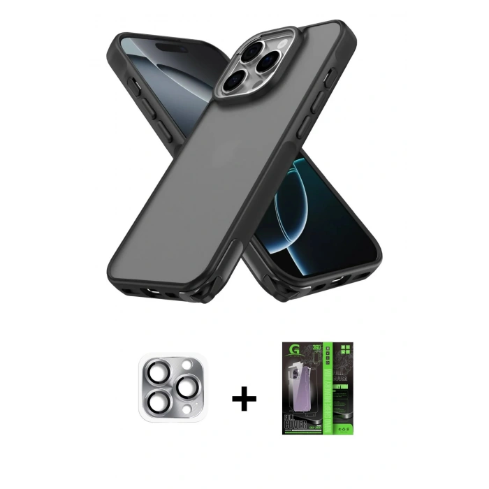 MARSİLYAN™- iPhone 16 Pro Max Kılıf Atlas Form - Şeffaf 360 Full Body Arka Koruyucu + Pers Alüminyum Kamera Lens - GI