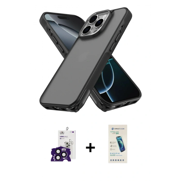 MARSİLYAN™- iPhone 16 Pro Max Kılıf Atlas Form - Şeffaf Pasifik Cam Ekran Koruyucu + Bilvis Titan Kamera Lens - SH