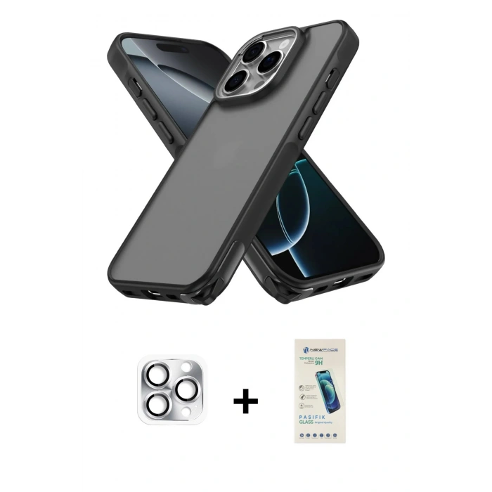 MARSİLYAN™- iPhone 16 Pro Max Kılıf Atlas Form - Şeffaf Pasifik Cam Ekran Koruyucu + Pers Alüminyum Kamera Lens - GS