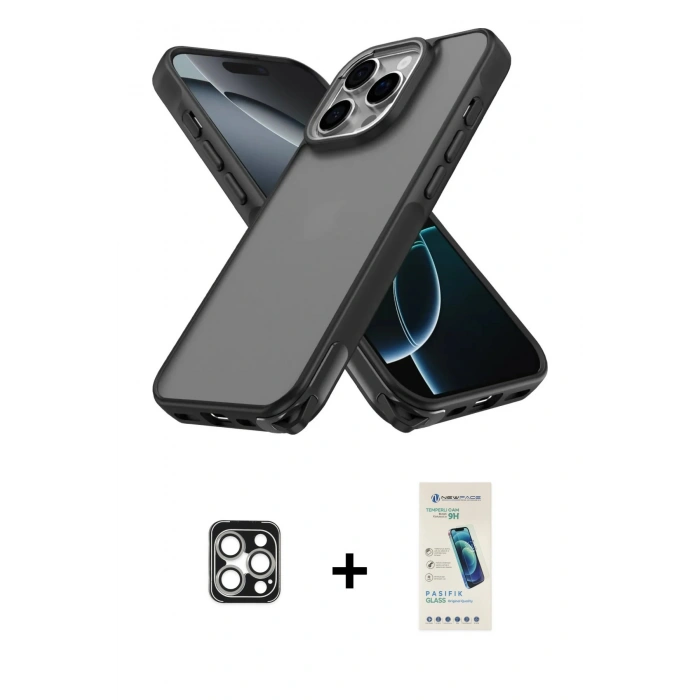 MARSİLYAN™- iPhone 16 Pro Max Kılıf Atlas Form - Şeffaf Pasifik Cam Ekran Koruyucu + PVD Metal Kamera Lens - GS