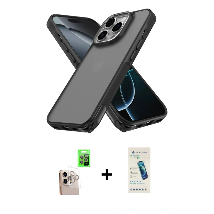 MARSİLYAN™- iPhone 16 Pro Max Kılıf Atlas Form - Şeffaf Pasifik Cam Ekran Koruyucu + Raze Metal Kamera Lens - NLGY