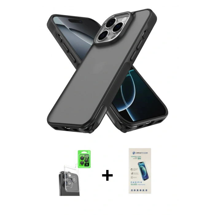 MARSİLYAN™- iPhone 16 Pro Max Kılıf Atlas Form - Şeffaf Pasifik Cam Ekran Koruyucu + Raze Metal Kamera Lens - SH
