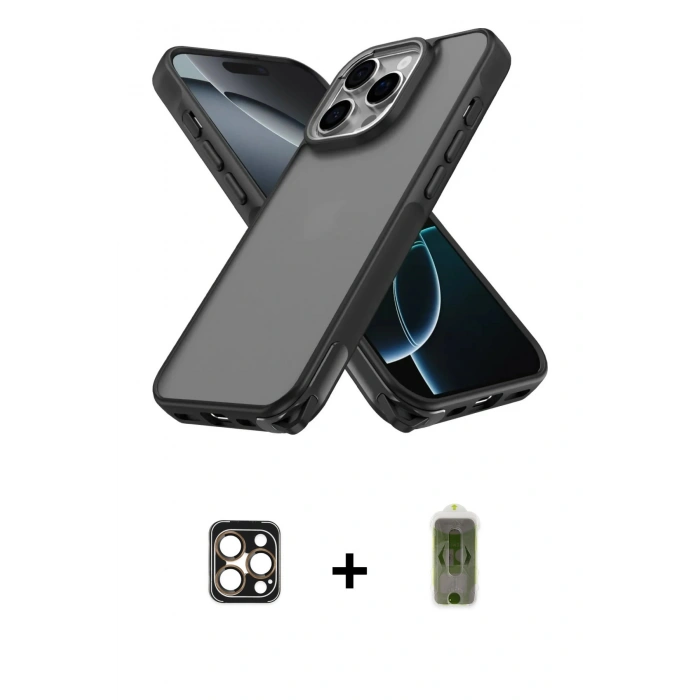 MARSİLYAN™- iPhone 16 Pro Max Kılıf Atlas Form - Siyah Joko Magic 5D Hayalet Cam + PVD Metal Kamera Lens - GD