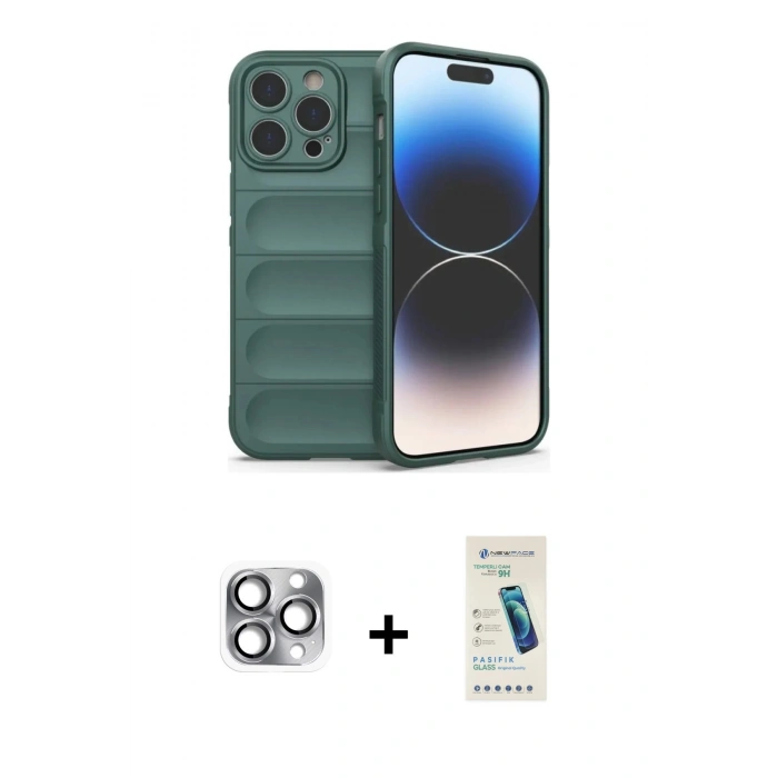 MARSİLYAN™- iPhone 16 Pro Max Kılıf Atlas Koleksiyonu - Şeffaf Pasifik Cam Ekran Koruyucu + Pers Alüminyum Kamera Lens - GI