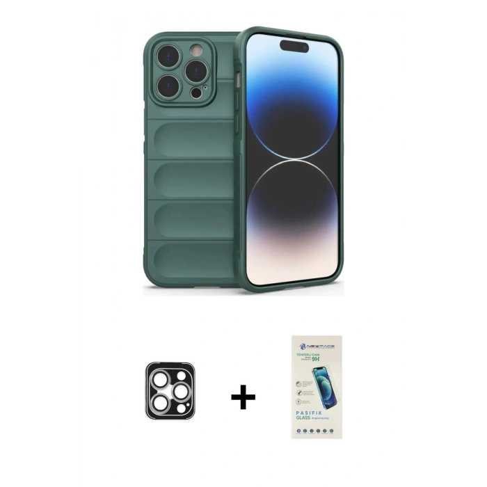 MARSİLYAN™- iPhone 16 Pro Max Kılıf Atlas Koleksiyonu - Şeffaf Pasifik Cam Ekran Koruyucu + Gümüş PVD Metal Kamera Lens