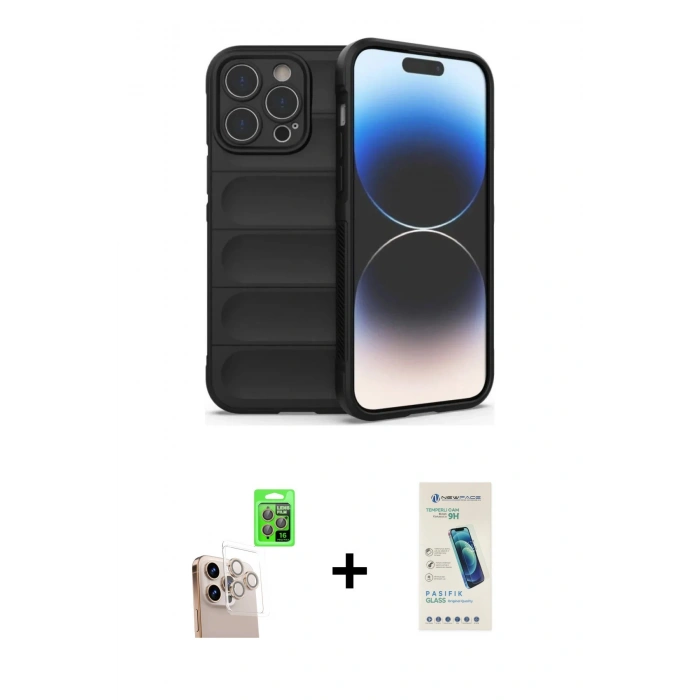MARSİLYAN™- iPhone 16 Pro Max Kılıf Atlas Koleksiyonu - Şeffaf Pasifik Cam Ekran Koruyucu + Raze Metal Kamera Lens - NLGY