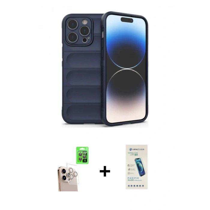 MARSİLYAN™- iPhone 16 Pro Max Kılıf Atlas Koleksiyonu - Şeffaf Pasifik Cam Ekran Koruyucu + Raze Metal Kamera Lens - NLGY