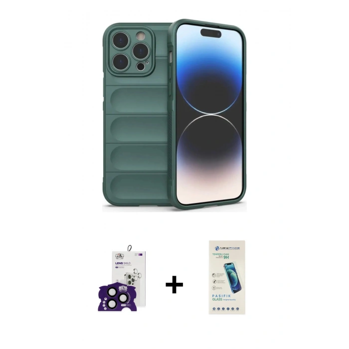 MARSİLYAN™- iPhone 16 Pro Max Kılıf Atlas Koleksiyonu - Şeffaf Pasifik Cam Ekran Koruyucu + Bilvis Titan Kamera Lens - SH