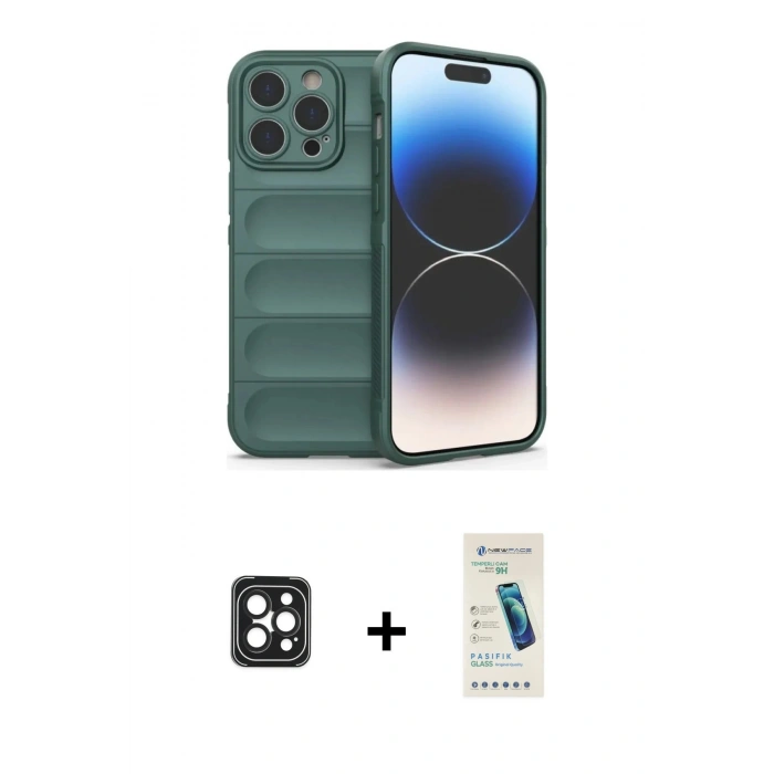 MARSİLYAN™- iPhone 16 Pro Max Kılıf Atlas Koleksiyonu - Şeffaf Pasifik Cam Ekran Koruyucu + Siyah PVD Metal Kamera Lens