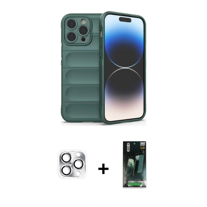 MARSİLYAN™- iPhone 16 Pro Max Kılıf Atlas Koleksiyonu - Siyah 360 Mat Full Body Arka Koruyucu + Pers Alüminyum Kamera Lens - GS