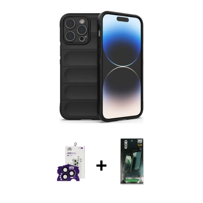 MARSİLYAN™- iPhone 16 Pro Max Kılıf Atlas Koleksiyonu - Siyah 360 Mat Full Body Arka Koruyucu + Bilvis Titan Kamera Lens - SH
