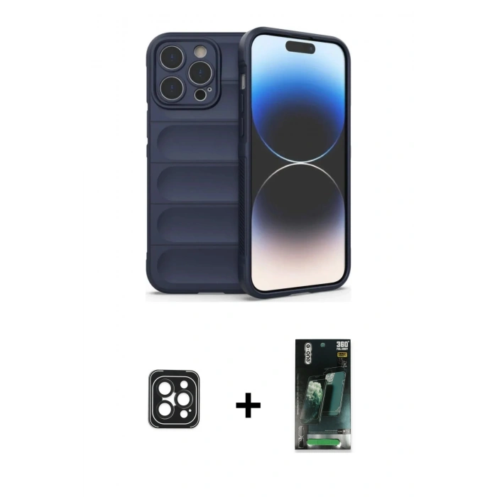 MARSİLYAN™- iPhone 16 Pro Max Kılıf Atlas Koleksiyonu - Siyah 360 Mat Full Body Arka Koruyucu + PVD Metal Kamera Lens - SH