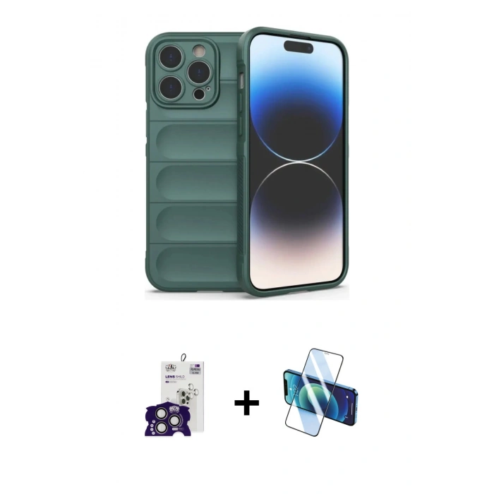 MARSİLYAN™- iPhone 16 Pro Max Kılıf Atlas Koleksiyonu - Siyah 3D Antistatik Cam Ekran Koruyucu + Bilvis Titan Kamera Lens - TMGI