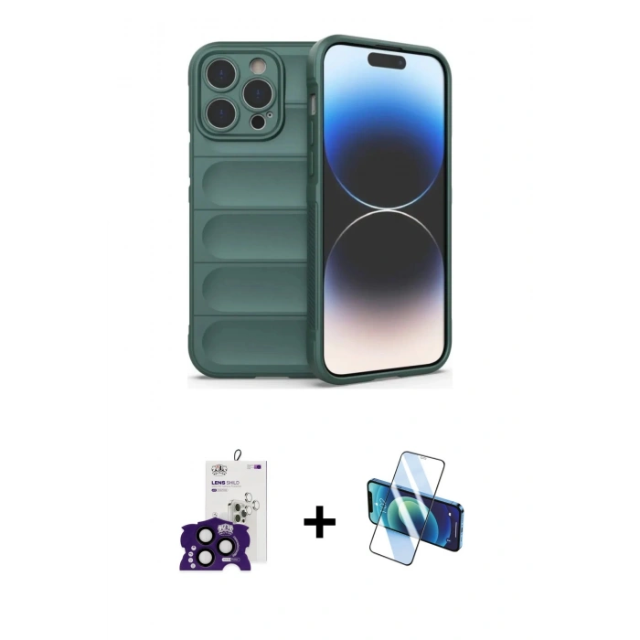 MARSİLYAN™- iPhone 16 Pro Max Kılıf Atlas Koleksiyonu - Siyah 3D Antistatik Cam Ekran Koruyucu + Bilvis Titan Kamera Lens - SH
