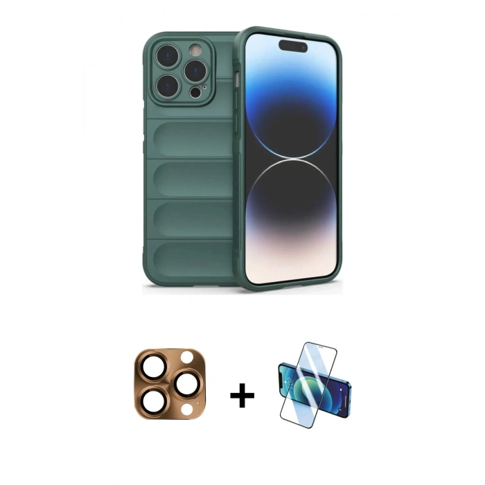 MARSİLYAN™- iPhone 16 Pro Max Kılıf Atlas Koleksiyonu - Siyah 3D Antistatik Cam Ekran Koruyucu + Pers Alüminyum Kamera Lens - CLTM