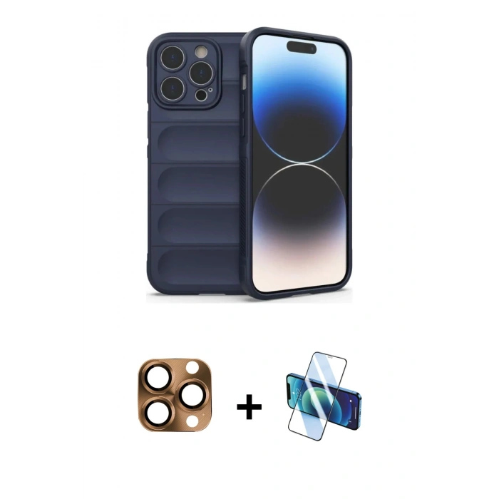 MARSİLYAN™- iPhone 16 Pro Max Kılıf Atlas Koleksiyonu - Siyah 3D Antistatik Cam Ekran Koruyucu + Pers Alüminyum Kamera Lens - CLTM