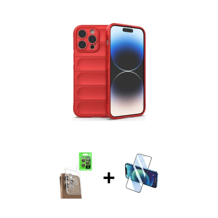 MARSİLYAN™- iPhone 16 Pro Max Kılıf Atlas Koleksiyonu - Siyah 3D Antistatik Cam Ekran Koruyucu + Raze Metal Kamera Lens - CLTM