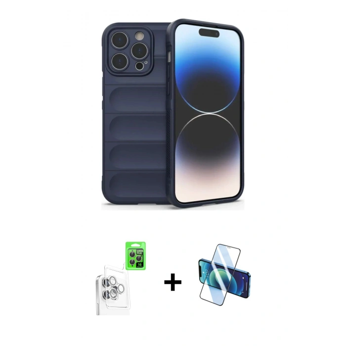 MARSİLYAN™- iPhone 16 Pro Max Kılıf Atlas Koleksiyonu - Siyah 3D Antistatik Cam Ekran Koruyucu + Raze Metal Kamera Lens - BZ