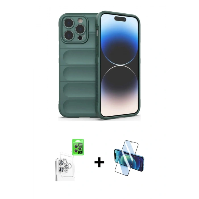 MARSİLYAN™- iPhone 16 Pro Max Kılıf Atlas Koleksiyonu - Siyah 3D Antistatik Cam Ekran Koruyucu + Raze Metal Kamera Lens - BZ