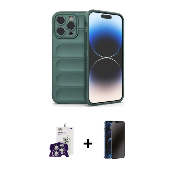 MARSİLYAN™- iPhone 16 Pro Max Kılıf Atlas Koleksiyonu - Siyah 3D Antistatik Hayalet Cam Ekran Koruyucu + Bilvis Titan Kamera Lens - GS