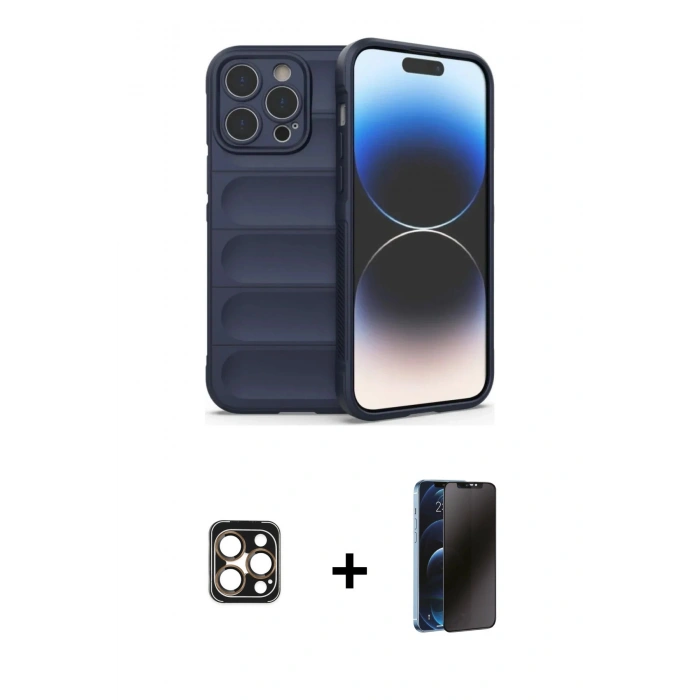 MARSİLYAN™- iPhone 16 Pro Max Kılıf Atlas Koleksiyonu - Siyah 3D Antistatik Hayalet Cam Ekran Koruyucu + PVD Metal Kamera Lens - GD