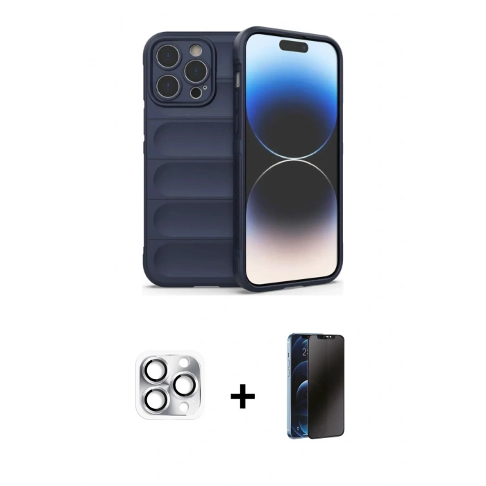 MARSİLYAN™- iPhone 16 Pro Max Kılıf Atlas Koleksiyonu - Siyah 3D Antistatik Hayalet Cam Ekran Koruyucu + Pers Alüminyum Kamera Lens - GS