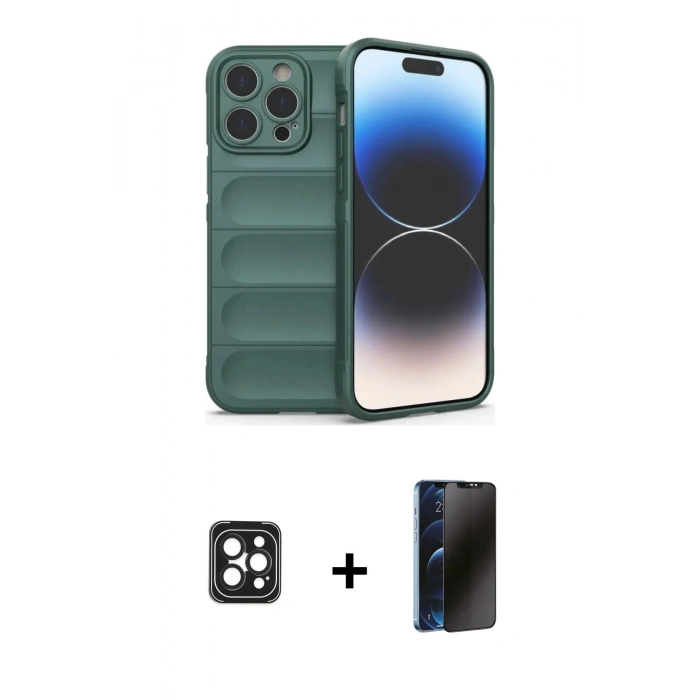 MARSİLYAN™- iPhone 16 Pro Max Kılıf Atlas Koleksiyonu - Siyah 3D Antistatik Hayalet Cam Ekran Koruyucu + PVD Metal Kamera Lens - SH