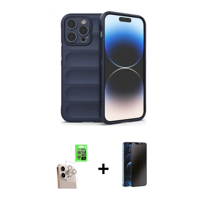 MARSİLYAN™- iPhone 16 Pro Max Kılıf Atlas Koleksiyonu - Siyah 3D Antistatik Hayalet Cam Ekran Koruyucu + Raze Metal Kamera Lens - NLGY