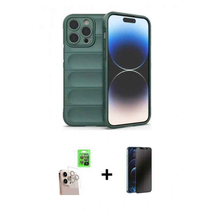 MARSİLYAN™- iPhone 16 Pro Max Kılıf Atlas Koleksiyonu - Siyah 3D Antistatik Hayalet Cam Ekran Koruyucu + Raze Metal Kamera Lens - NLGY
