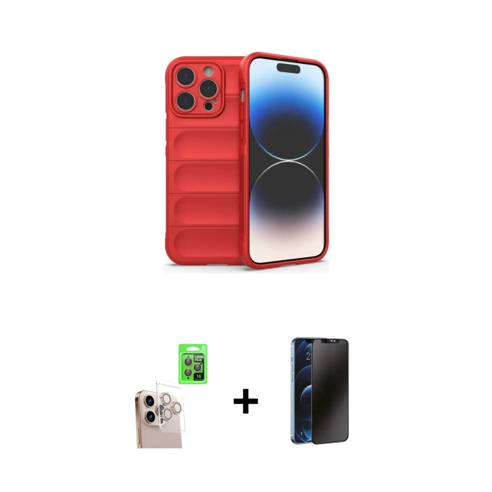 MARSİLYAN™- iPhone 16 Pro Max Kılıf Atlas Koleksiyonu - Siyah 3D Antistatik Hayalet Cam Ekran Koruyucu + Raze Metal Kamera Lens - NLGY