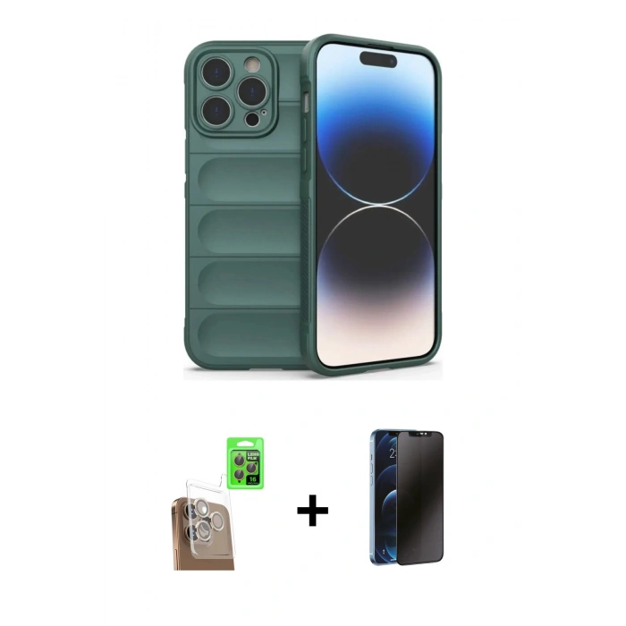 MARSİLYAN™- iPhone 16 Pro Max Kılıf Atlas Koleksiyonu - Siyah 3D Antistatik Hayalet Cam Ekran Koruyucu + Raze Metal Kamera Lens - CLTM