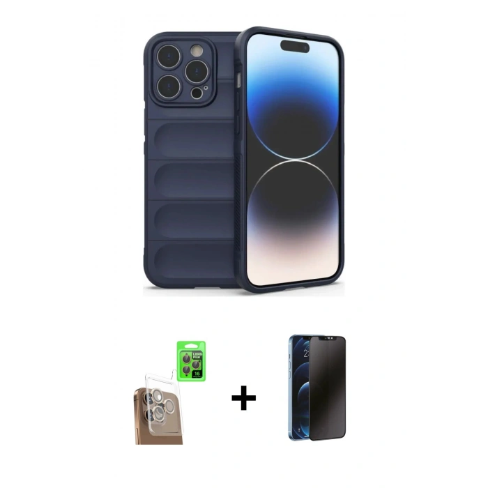 MARSİLYAN™- iPhone 16 Pro Max Kılıf Atlas Koleksiyonu - Siyah 3D Antistatik Hayalet Cam Ekran Koruyucu + Raze Metal Kamera Lens - CLTM