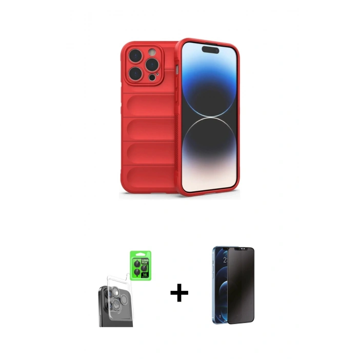 MARSİLYAN™- iPhone 16 Pro Max Kılıf Atlas Koleksiyonu - Siyah 3D Antistatik Hayalet Cam Ekran Koruyucu + Raze Metal Kamera Lens - SH