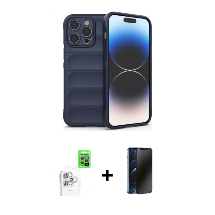 MARSİLYAN™- iPhone 16 Pro Max Kılıf Atlas Koleksiyonu - Siyah 3D Antistatik Hayalet Cam Ekran Koruyucu + Raze Metal Kamera Lens - BZ