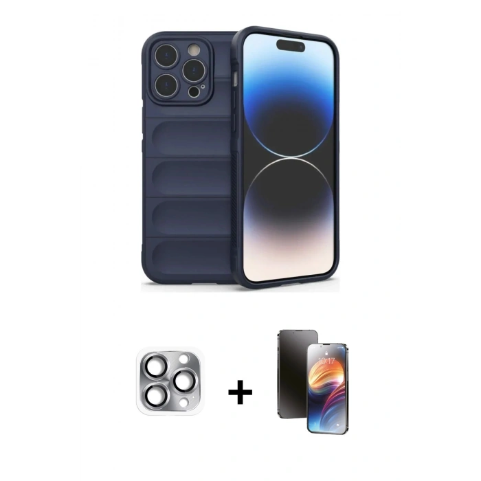 MARSİLYAN™- iPhone 16 Pro Max Kılıf Atlas Koleksiyonu - Siyah 3D Antistatik Mat Seramik Nano Ekran Koruyucu + Pers Alüminyum Kamera Lens - GI
