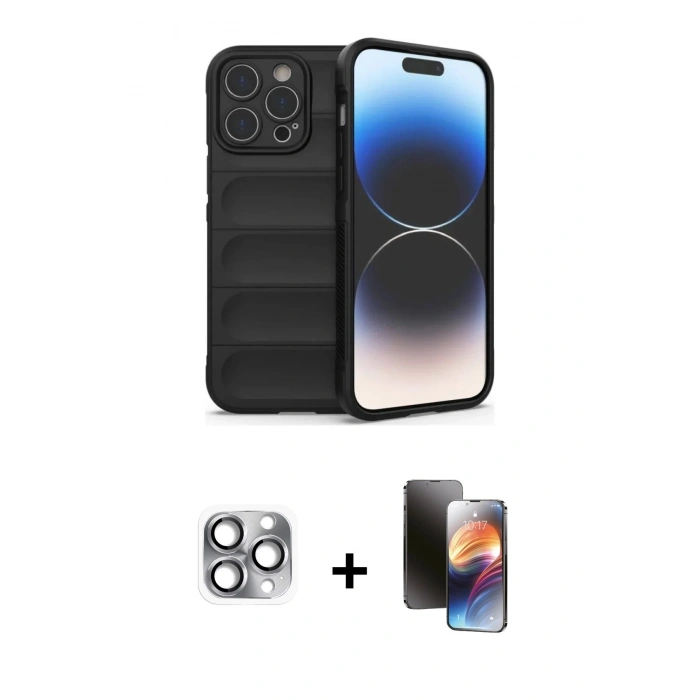 MARSİLYAN™- iPhone 16 Pro Max Kılıf Atlas Koleksiyonu - Siyah 3D Antistatik Mat Seramik Nano Ekran Koruyucu + Pers Alüminyum Kamera Lens - GI