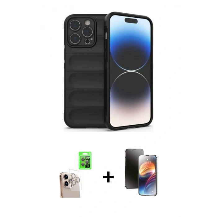 MARSİLYAN™- iPhone 16 Pro Max Kılıf Atlas Koleksiyonu - Siyah 3D Antistatik Mat Seramik Nano Ekran Koruyucu + Raze Metal Kamera Lens - NLGY