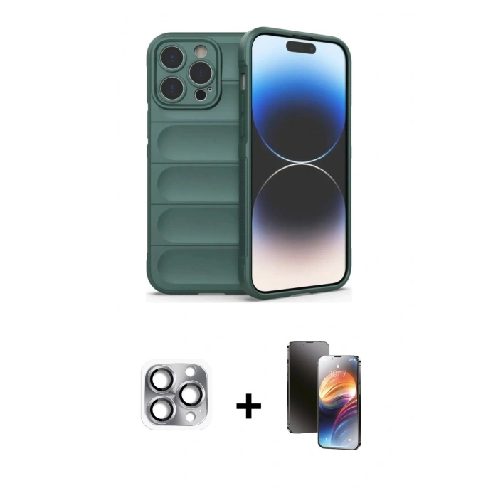 MARSİLYAN™- iPhone 16 Pro Max Kılıf Atlas Koleksiyonu - Siyah 3D Antistatik Mat Seramik Nano Ekran Koruyucu + Pers Alüminyum Kamera Lens - GI