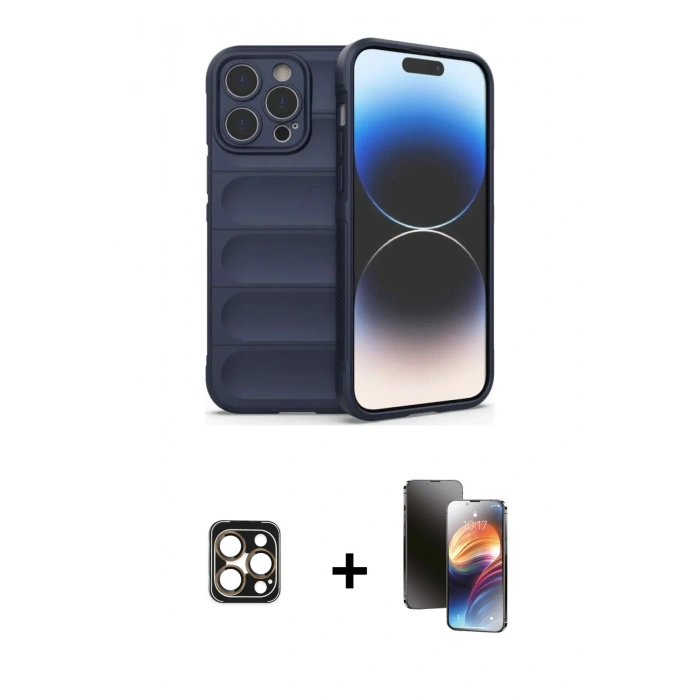MARSİLYAN™- iPhone 16 Pro Max Kılıf Atlas Koleksiyonu - Siyah 3D Antistatik Mat Seramik Nano Ekran Koruyucu + PVD Metal Kamera Lens - GD
